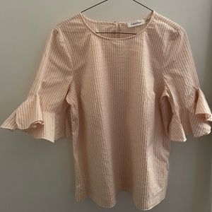 CALVIN KLEIN • Summer Pink Seersucker Pinstripe Top